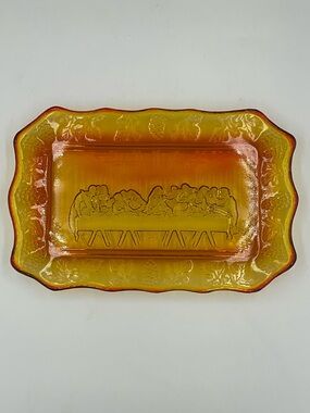 Vintage Indiana Glass Tiara Amberina "The Last Supper" Bread Plate